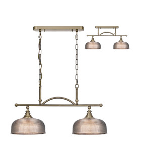DeRuyter Semi Flush/Pendant Bar 2 Light Adjustable E27 Antique Brass/Smoke Glass-1