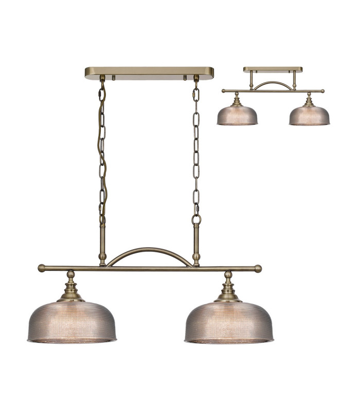 DeRuyter Semi Flush/Pendant Bar 2 Light Adjustable E27 Antique Brass/Smoke Glass-1