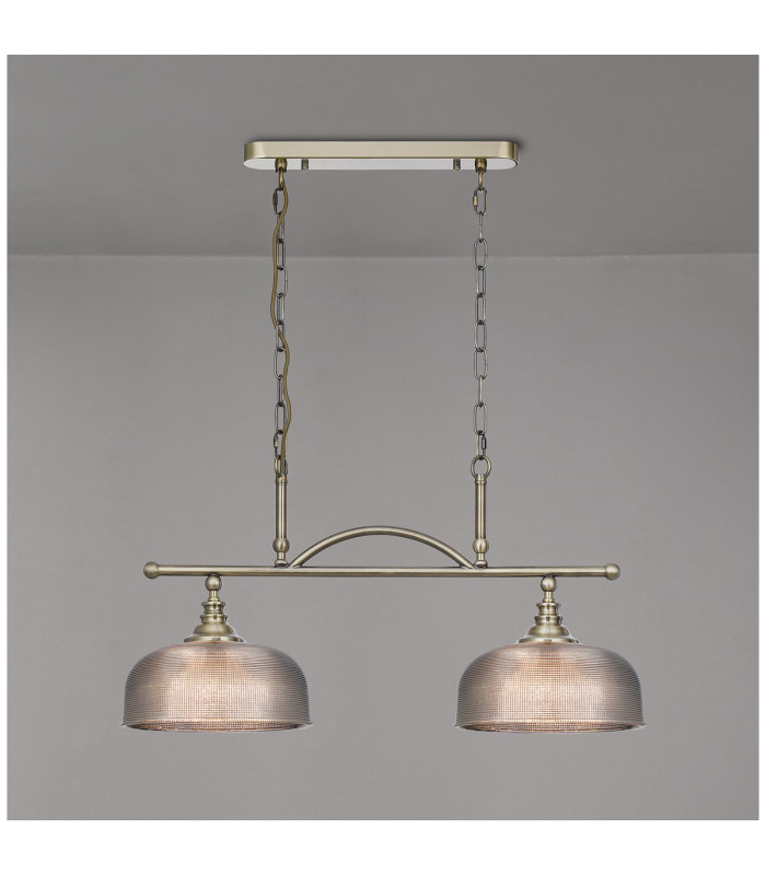 DeRuyter Semi Flush/Pendant Bar 2 Light Adjustable E27 Antique Brass/Smoke Glass-3