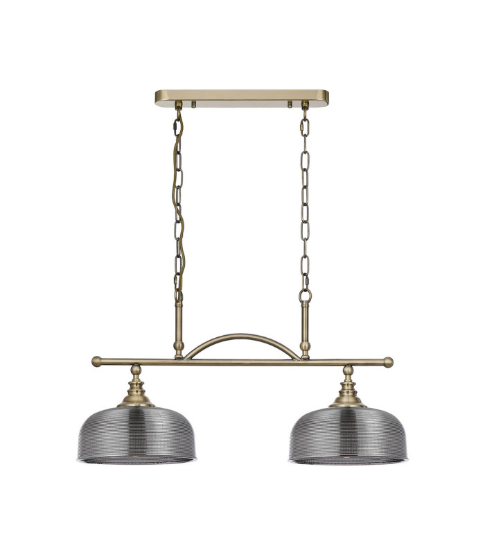DeRuyter Semi Flush/Pendant Bar 2 Light Adjustable E27 Antique Brass/Smoke Glass-4