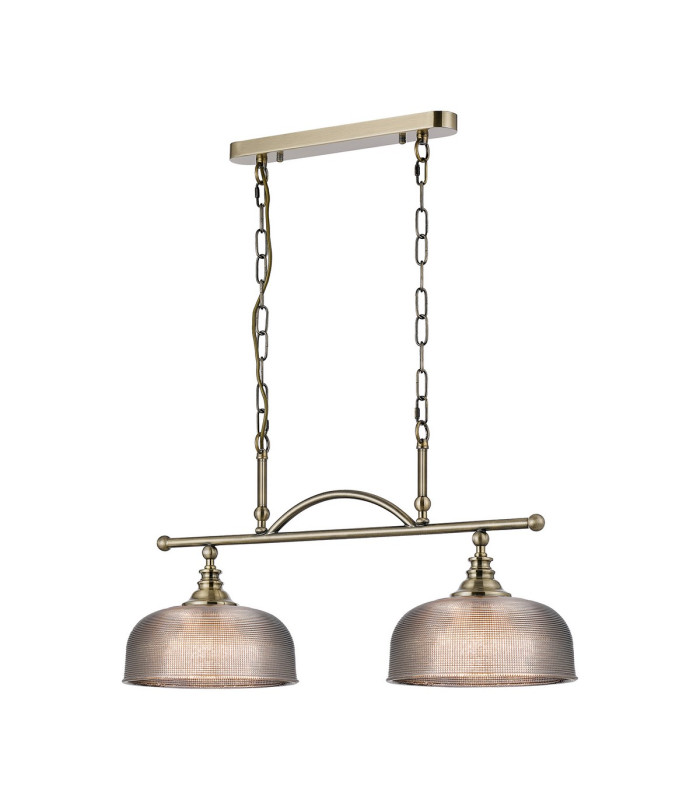 DeRuyter Semi Flush/Pendant Bar 2 Light Adjustable E27 Antique Brass/Smoke Glass-5