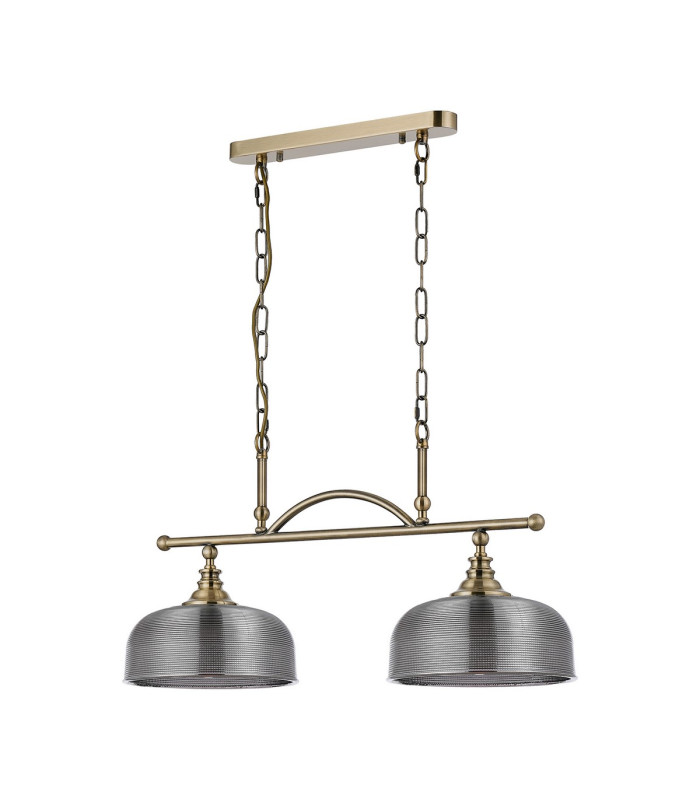 DeRuyter Semi Flush/Pendant Bar 2 Light Adjustable E27 Antique Brass/Smoke Glass-9