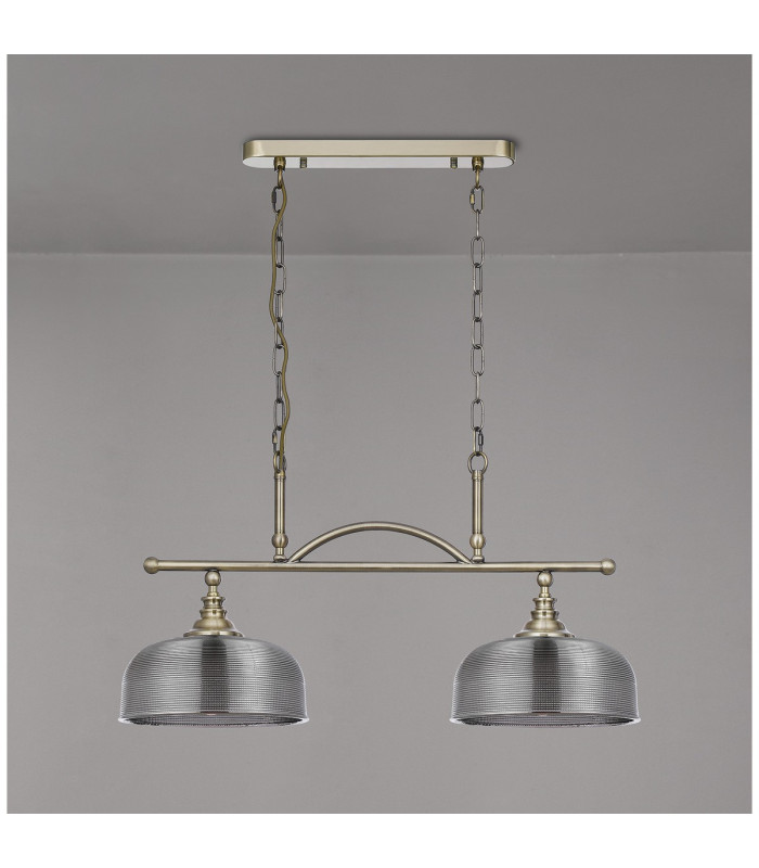 DeRuyter Semi Flush/Pendant Bar 2 Light Adjustable E27 Antique Brass/Smoke Glass-10