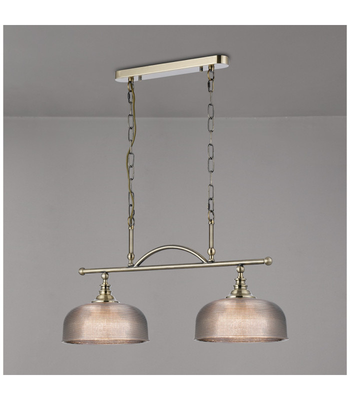 DeRuyter Semi Flush/Pendant Bar 2 Light Adjustable E27 Antique Brass/Smoke Glass-11