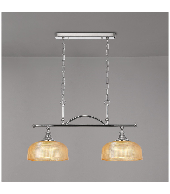 DeRuyter Semi Flush/Pendant Bar 2 Light Adjustable E27 Polished Nickel/Amber Glass-3