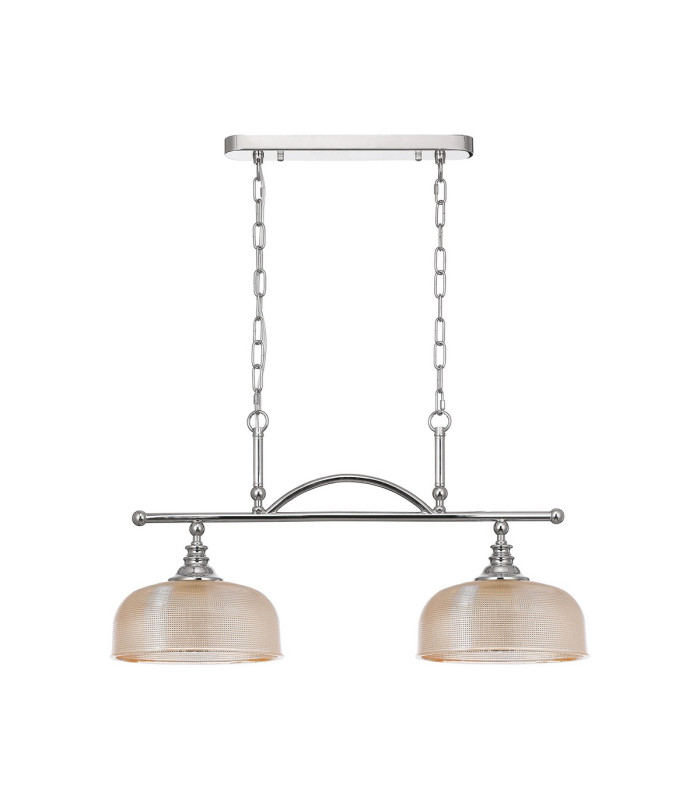 DeRuyter Semi Flush/Pendant Bar 2 Light Adjustable E27 Polished Nickel/Amber Glass-4