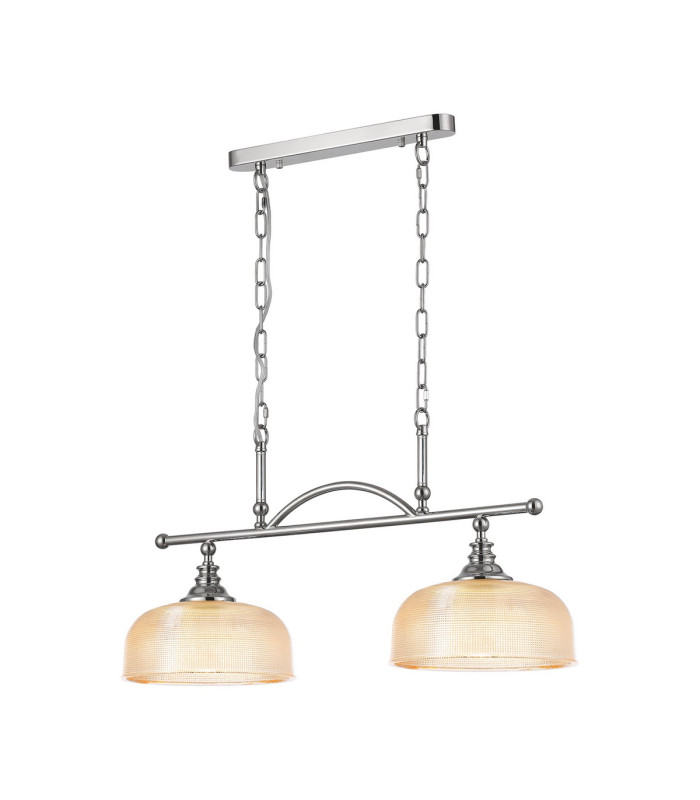 DeRuyter Semi Flush/Pendant Bar 2 Light Adjustable E27 Polished Nickel/Amber Glass-5