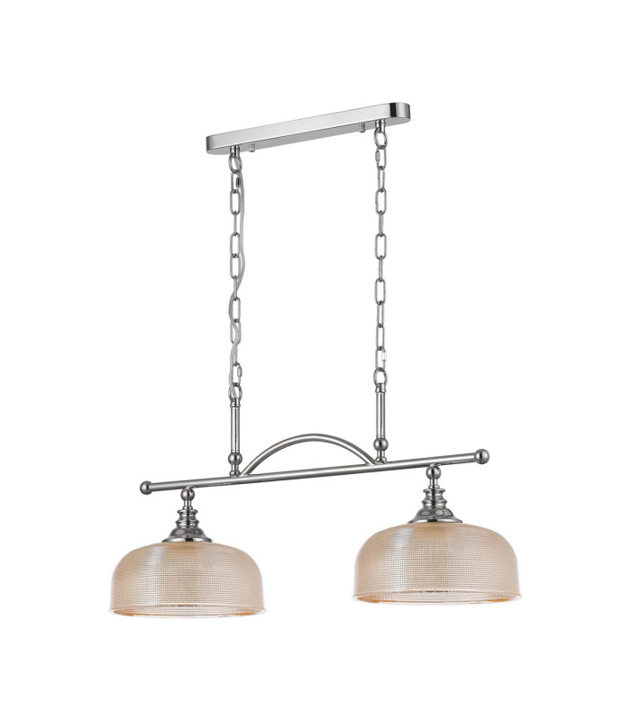 DeRuyter Semi Flush/Pendant Bar 2 Light Adjustable E27 Polished Nickel/Amber Glass-9