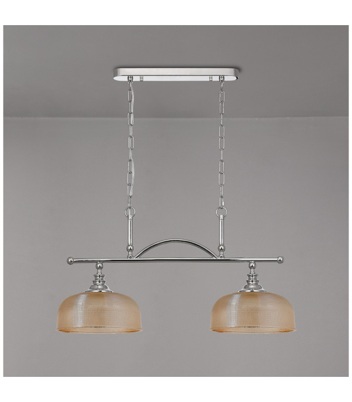 DeRuyter Semi Flush/Pendant Bar 2 Light Adjustable E27 Polished Nickel/Amber Glass-10