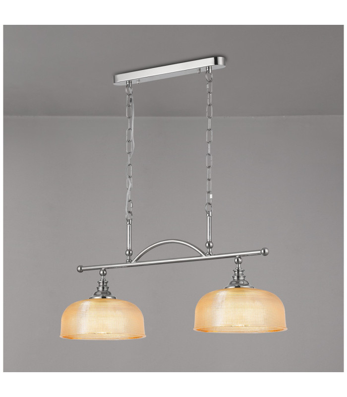 DeRuyter Semi Flush/Pendant Bar 2 Light Adjustable E27 Polished Nickel/Amber Glass-11
