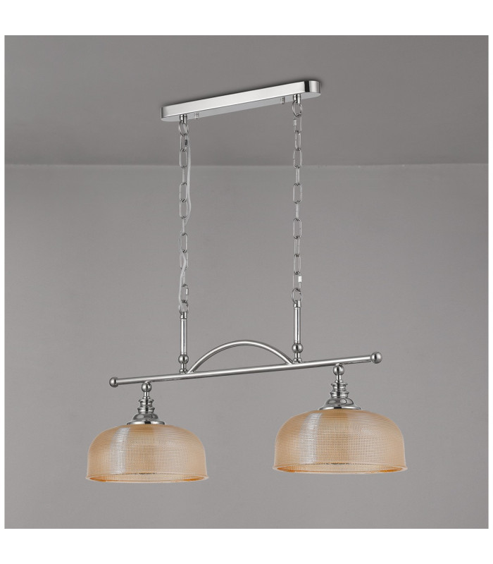 DeRuyter Semi Flush/Pendant Bar 2 Light Adjustable E27 Polished Nickel/Amber Glass-12