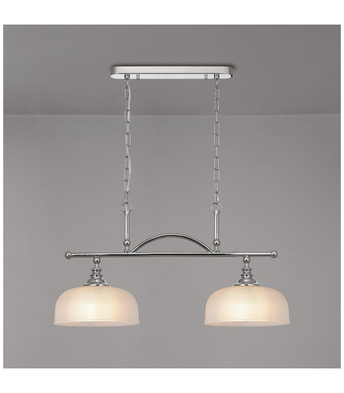 DeRuyter Semi Flush/Pendant Bar 2 Light Adjustable E27 Polished Nickel/Frosted Glass-3