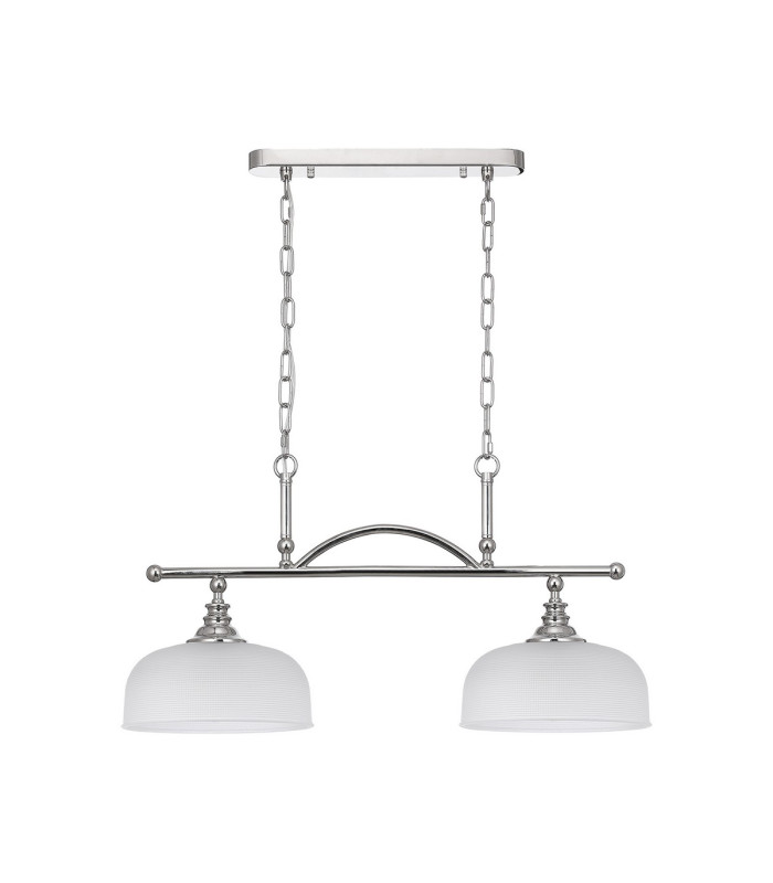 DeRuyter Semi Flush/Pendant Bar 2 Light Adjustable E27 Polished Nickel/Frosted Glass-4