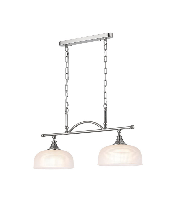 DeRuyter Semi Flush/Pendant Bar 2 Light Adjustable E27 Polished Nickel/Frosted Glass-5