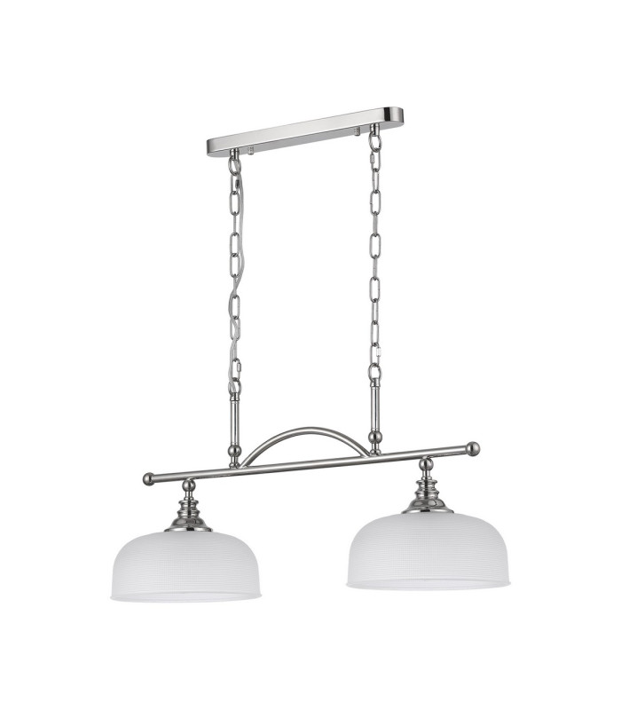 DeRuyter Semi Flush/Pendant Bar 2 Light Adjustable E27 Polished Nickel/Frosted Glass-9