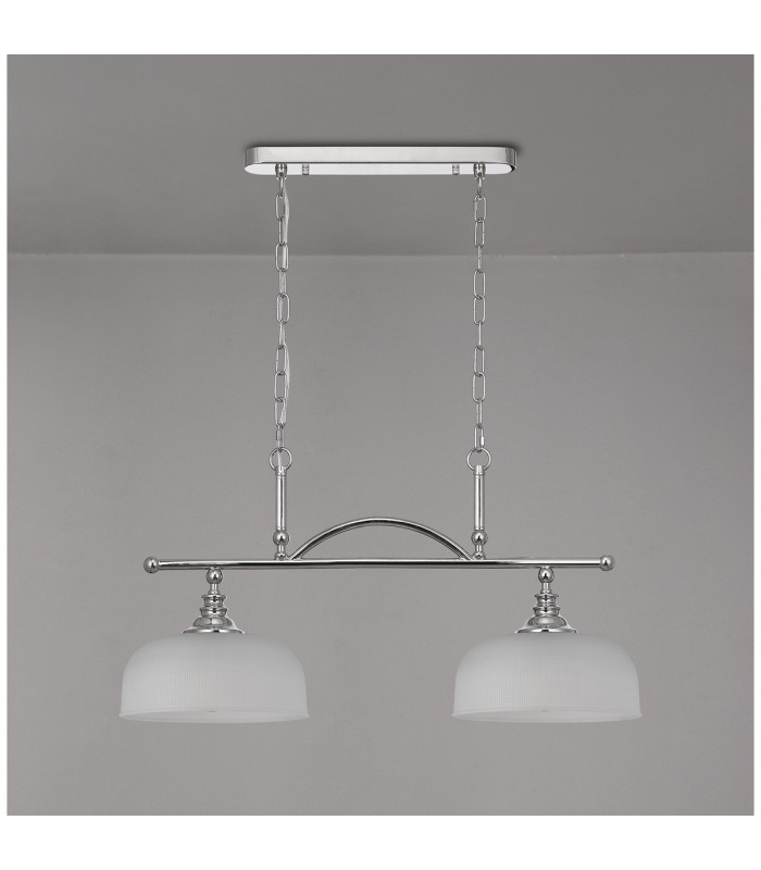 DeRuyter Semi Flush/Pendant Bar 2 Light Adjustable E27 Polished Nickel/Frosted Glass-10