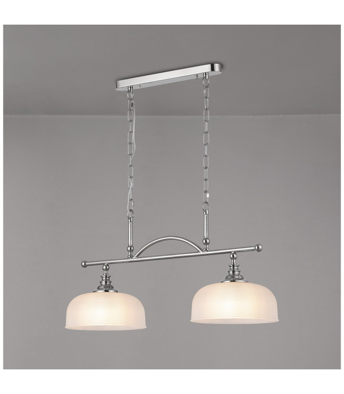 DeRuyter Semi Flush/Pendant Bar 2 Light Adjustable E27 Polished Nickel/Frosted Glass-11