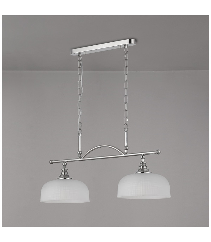 DeRuyter Semi Flush/Pendant Bar 2 Light Adjustable E27 Polished Nickel/Frosted Glass-12