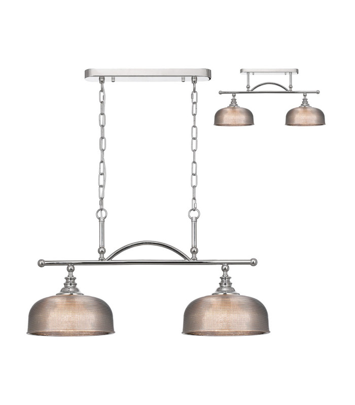 DeRuyter Semi Flush/Pendant Bar 2 Light Adjustable E27 Polished Nickel/Smoke Glass-1