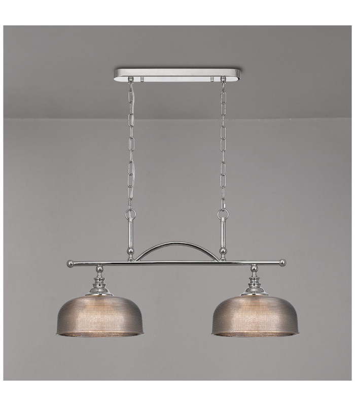 DeRuyter Semi Flush/Pendant Bar 2 Light Adjustable E27 Polished Nickel/Smoke Glass-3