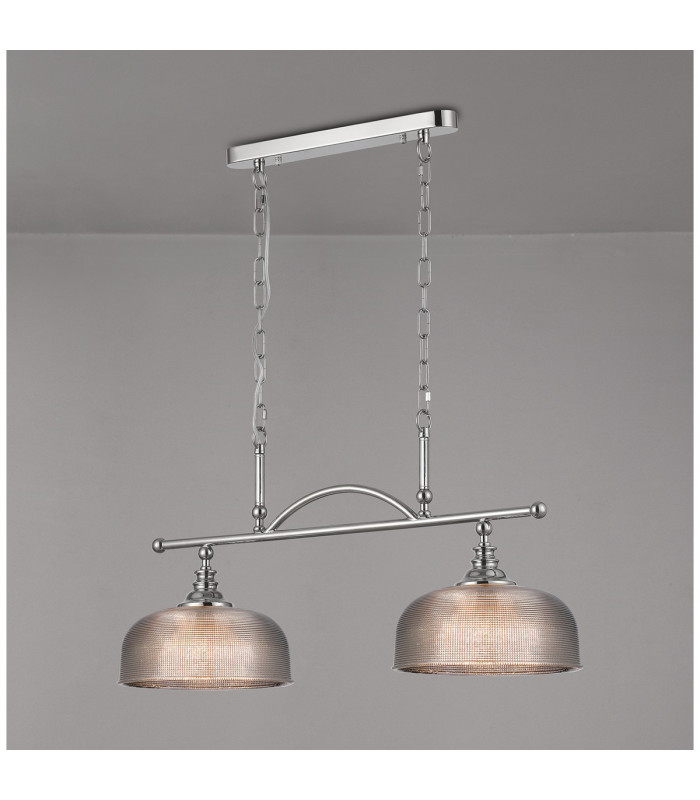 DeRuyter Semi Flush/Pendant Bar 2 Light Adjustable E27 Polished Nickel/Smoke Glass-11