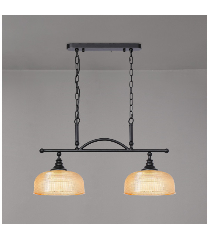 DeRuyter Semi Flush/Pendant Bar 2 Light Adjustable E27 Satin Black/Amber Glass-3