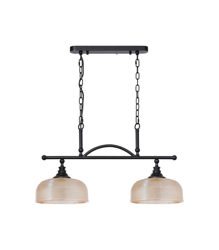 DeRuyter Semi Flush/Pendant Bar 2 Light Adjustable E27 Satin Black/Amber Glass-4