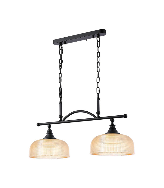 DeRuyter Semi Flush/Pendant Bar 2 Light Adjustable E27 Satin Black/Amber Glass-5