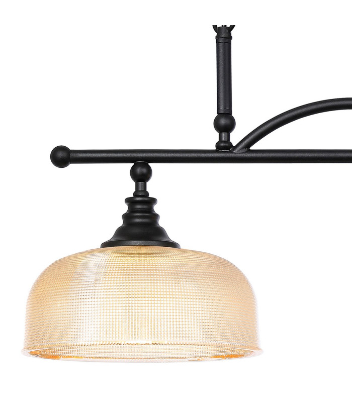 DeRuyter Semi Flush/Pendant Bar 2 Light Adjustable E27 Satin Black/Amber Glass-8