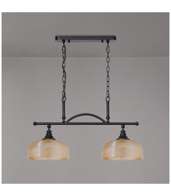 DeRuyter Semi Flush/Pendant Bar 2 Light Adjustable E27 Satin Black/Amber Glass-10