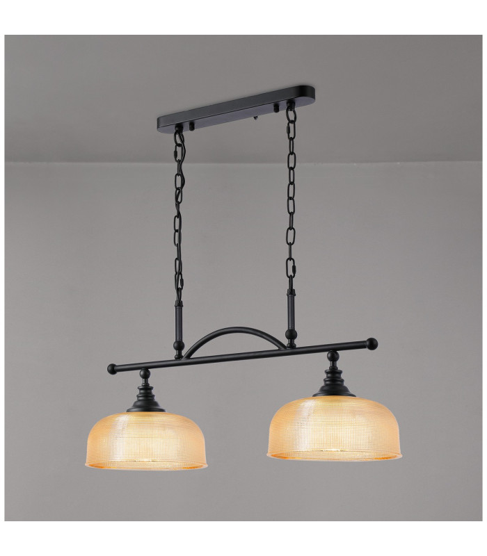 DeRuyter Semi Flush/Pendant Bar 2 Light Adjustable E27 Satin Black/Amber Glass-11