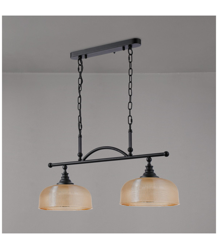 DeRuyter Semi Flush/Pendant Bar 2 Light Adjustable E27 Satin Black/Amber Glass-12