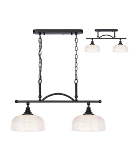 DeRuyter Semi Flush/Pendant Bar 2 Light Adjustable E27 Satin Black/Clear Glass-1