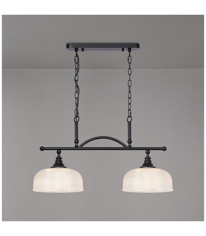 DeRuyter Semi Flush/Pendant Bar 2 Light Adjustable E27 Satin Black/Clear Glass-3