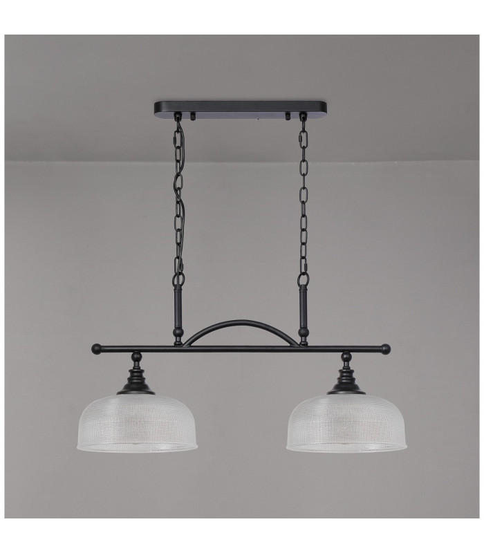 DeRuyter Semi Flush/Pendant Bar 2 Light Adjustable E27 Satin Black/Clear Glass-10