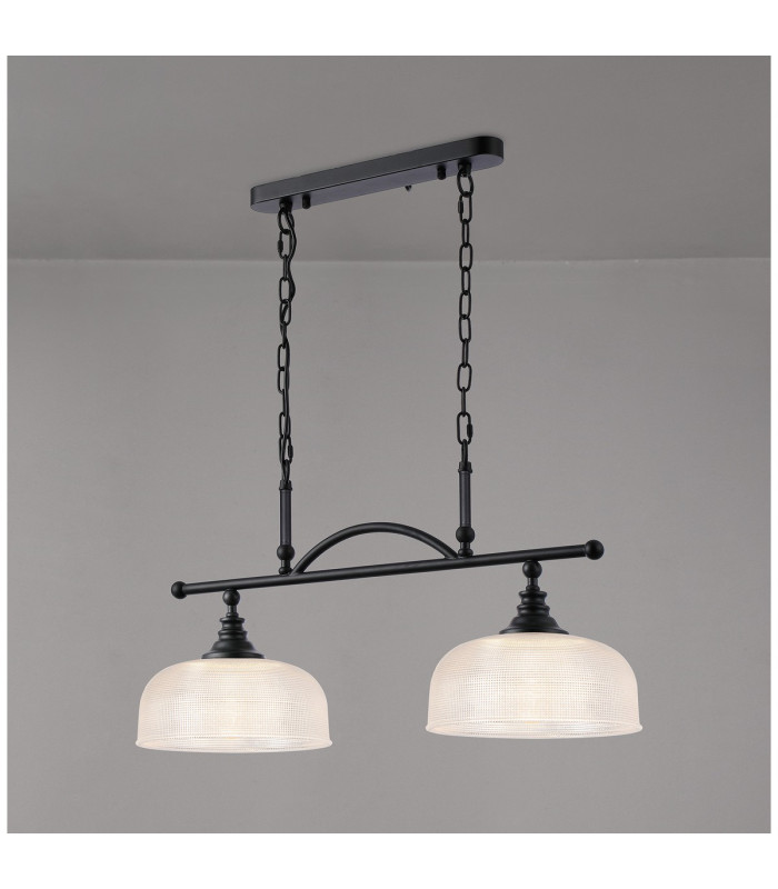 DeRuyter Semi Flush/Pendant Bar 2 Light Adjustable E27 Satin Black/Clear Glass-11