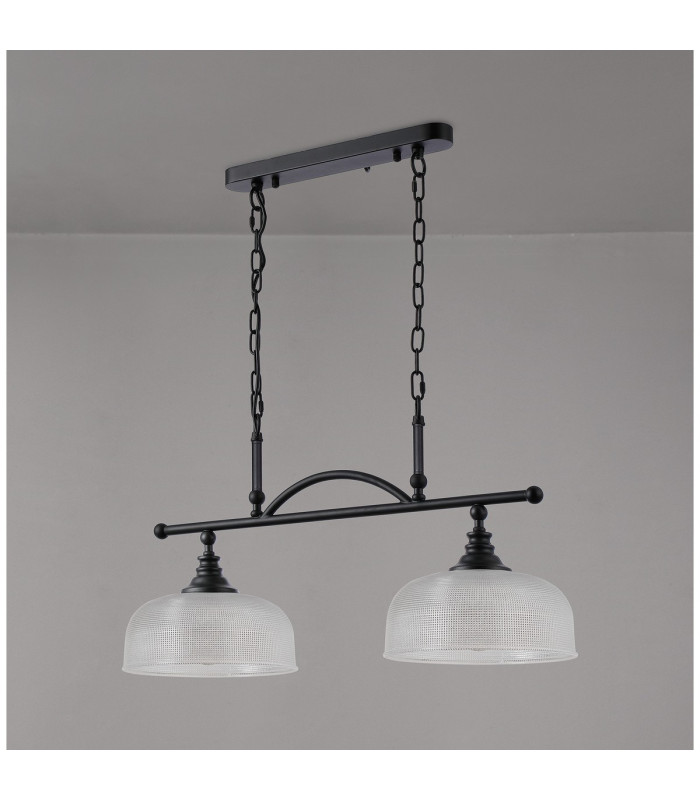 DeRuyter Semi Flush/Pendant Bar 2 Light Adjustable E27 Satin Black/Clear Glass-12