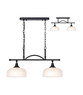 DeRuyter Semi Flush/Pendant Bar 2 Light Adjustable E27 Satin Black/Frosted Glass-1