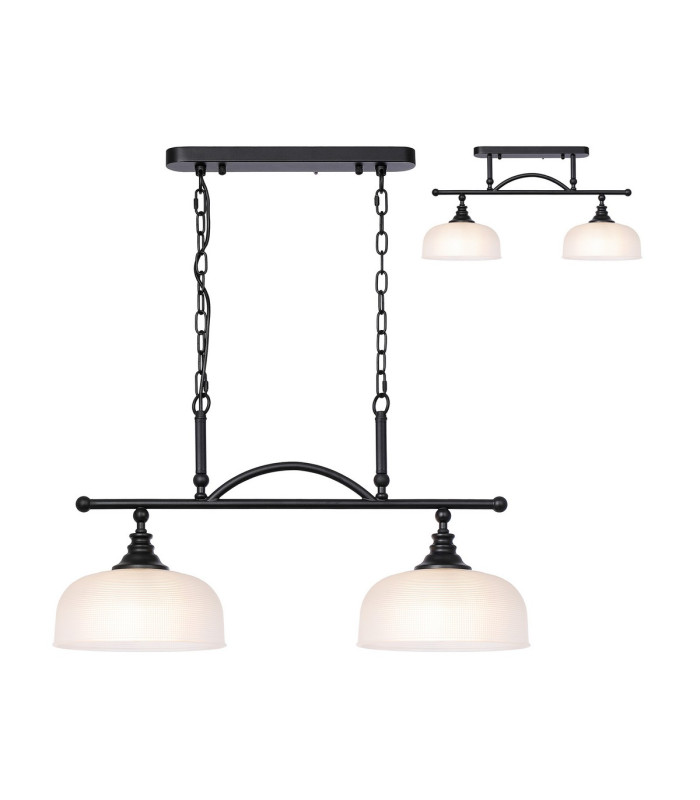 DeRuyter Semi Flush/Pendant Bar 2 Light Adjustable E27 Satin Black/Frosted Glass-1