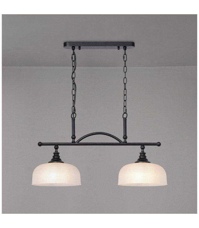 DeRuyter Semi Flush/Pendant Bar 2 Light Adjustable E27 Satin Black/Frosted Glass-3