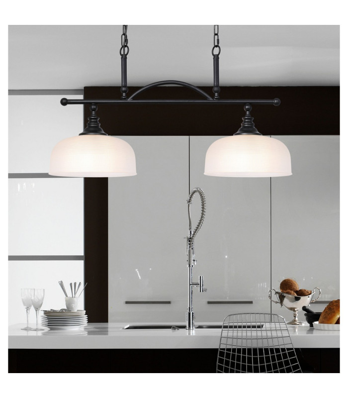 DeRuyter Semi Flush/Pendant Bar 2 Light Adjustable E27 Satin Black/Frosted Glass-4