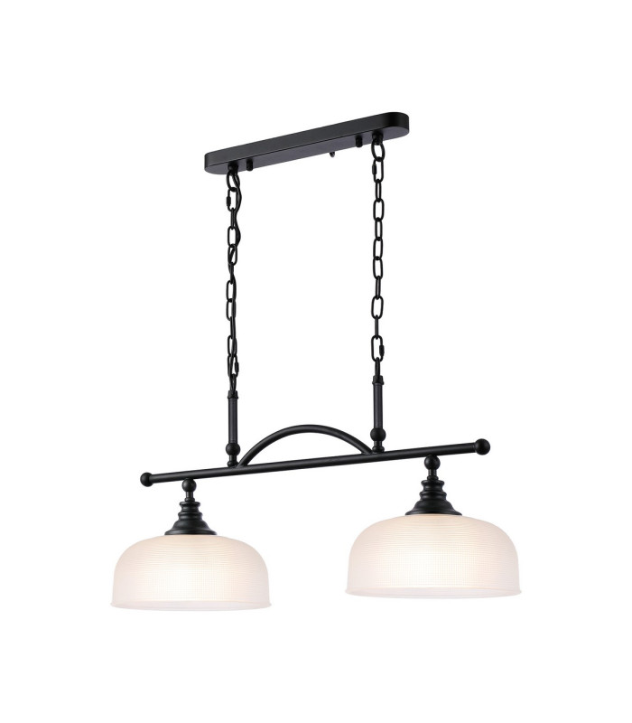 DeRuyter Semi Flush/Pendant Bar 2 Light Adjustable E27 Satin Black/Frosted Glass-6