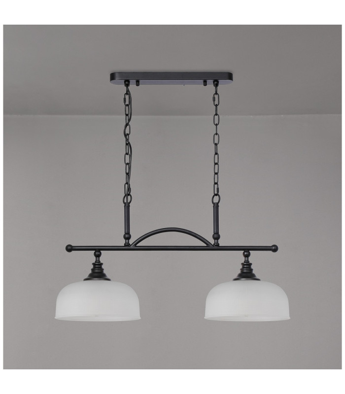 DeRuyter Semi Flush/Pendant Bar 2 Light Adjustable E27 Satin Black/Frosted Glass-11