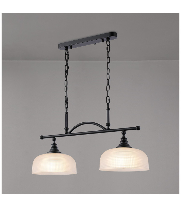 DeRuyter Semi Flush/Pendant Bar 2 Light Adjustable E27 Satin Black/Frosted Glass-12