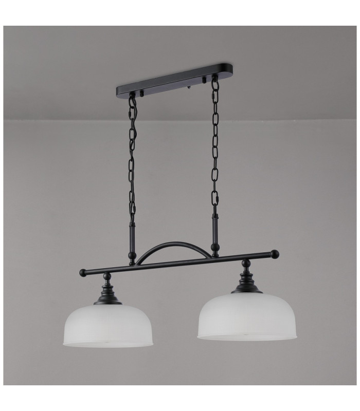 DeRuyter Semi Flush/Pendant Bar 2 Light Adjustable E27 Satin Black/Frosted Glass-13