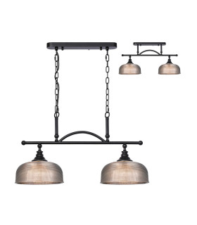 DeRuyter Semi Flush/Pendant Bar 2 Light Adjustable E27 Satin Black/Smoke Glass-1
