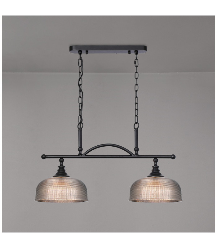 DeRuyter Semi Flush/Pendant Bar 2 Light Adjustable E27 Satin Black/Smoke Glass-3