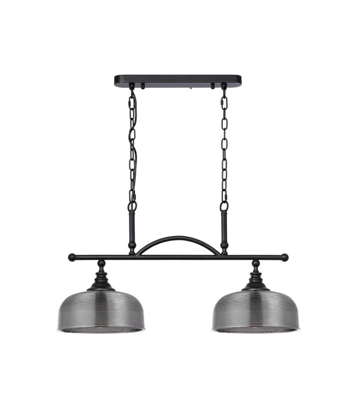 DeRuyter Semi Flush/Pendant Bar 2 Light Adjustable E27 Satin Black/Smoke Glass-4