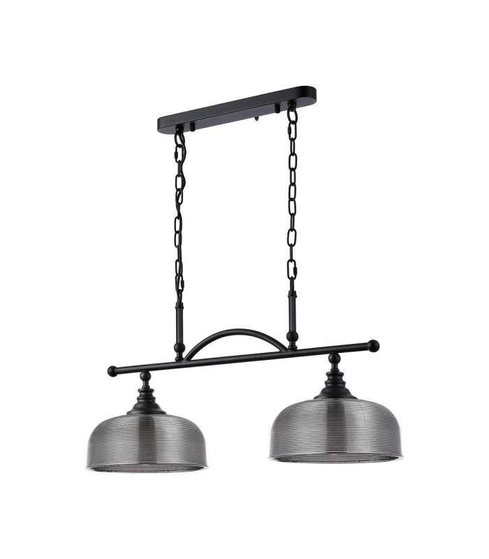 DeRuyter Semi Flush/Pendant Bar 2 Light Adjustable E27 Satin Black/Smoke Glass-9