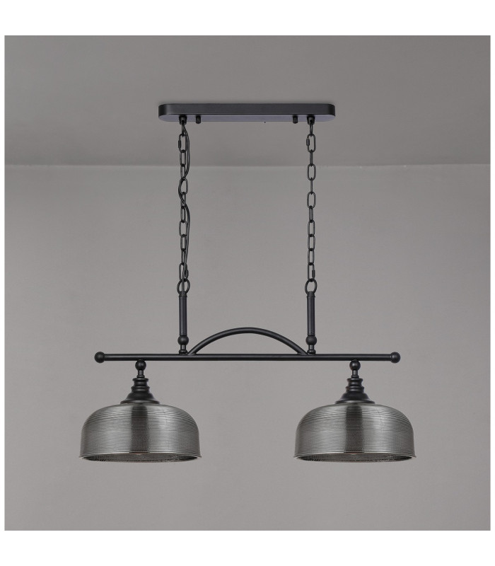DeRuyter Semi Flush/Pendant Bar 2 Light Adjustable E27 Satin Black/Smoke Glass-10